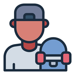 Skater avatar filled line icon representing a visual profile of a skateboarder
