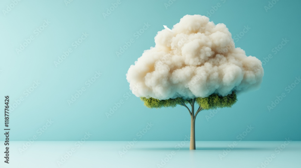 Poster cloud memory, a high-fidelity 3d visualization of a cloud with satellite signals, perfect for tech o