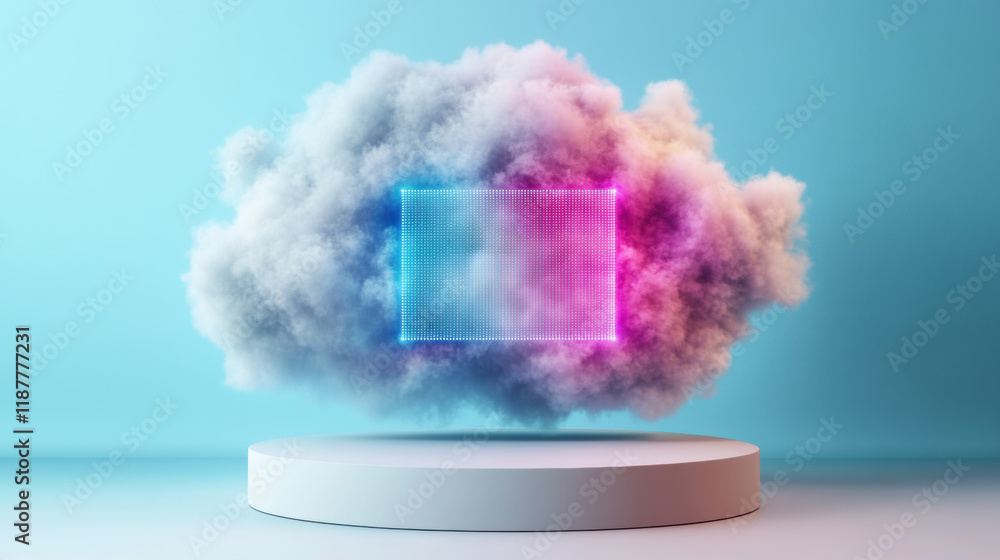 Poster cloud memory, a detailed 3d visualization of a futuristic cloud, featuring high fidelity elements an