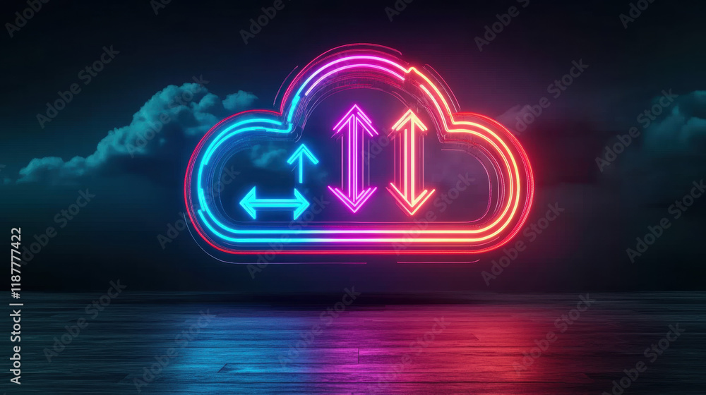 Aufkleber cloud memory, a high-fidelity 3d visualization of a glowing cloud with arrows, ideal for creative pr