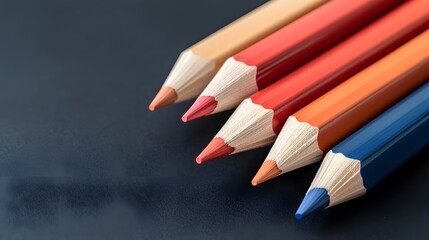 Obraz premium Colorful Arrangement of Gradient Colored Pencils on a Dark Surface Capturing Artistic Vibes