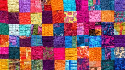 Vibrant Patchwork Quilt with Colorful Squares and Patterns