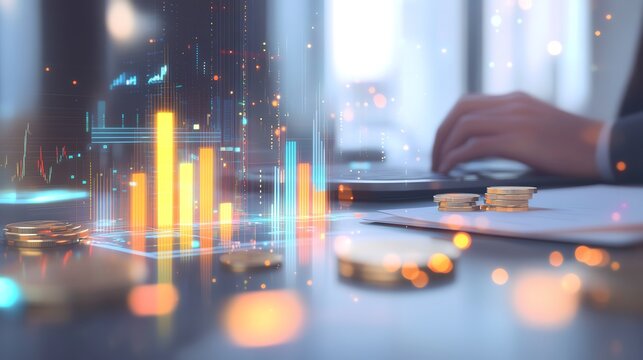Modern financial analysis with data visualization.