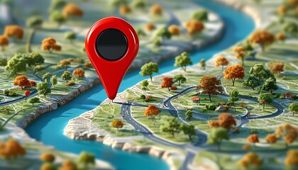 Exploring scenic routes with navigation markers nature landscape digital map viewpoint travel concept