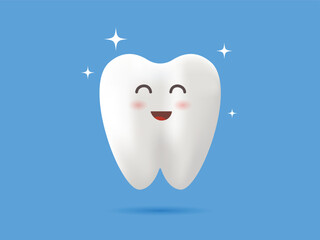 Cute cartoon dentist mascot, Oral health, 3D realistic tooth