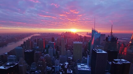 Obraz premium Stunning Skyline of New York City at Sunset with Colorful Sky