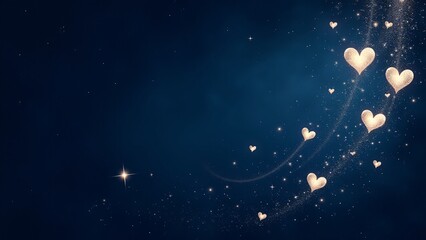 Naklejka premium Shooting heart-shaped stars with stardust trails on a navy blue background. A magical and celestial Valentine’s Day pattern.