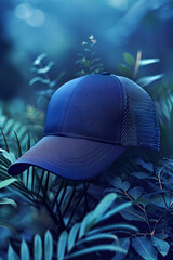 Blue Trucker Cap in Jungle Environment