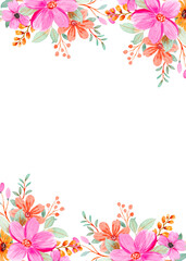 Watercolor flower border for wedding, birthday, card, background, invitation, wallpaper, sticker, decoration etc.