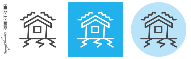 地震、自然災害｜ライン・アイコン　[線の編集可能]