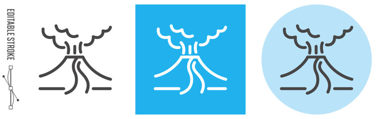 火山噴火、自然災害｜ライン・アイコン　[線の編集可能]