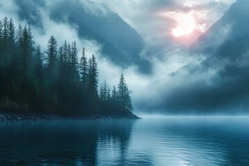 lake and mountains. Generative AI