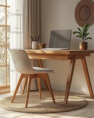 [Home office workfromhome comfort] Modern Home Office Sanctuary with Natural Light & Wooden Desk