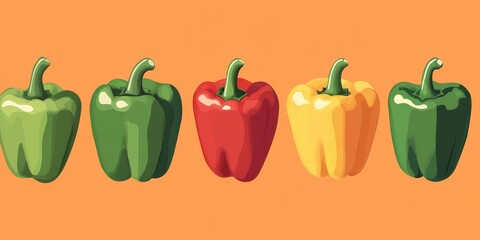 Colorful bell peppers in a row.