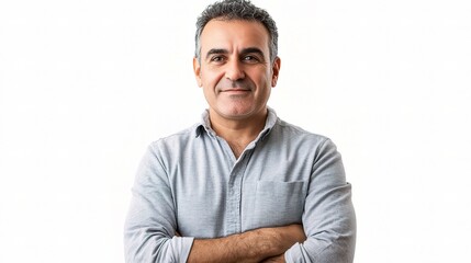 Confident Man Looking Forward Against Isolated White Background