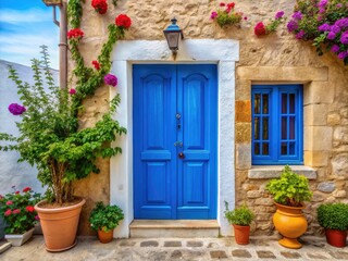 Stunning Blue Door Photography: Rule of Thirds Composition, French Village Charm, Coastal Scene, Mediterranean Architecture, Picturesque Entrance,