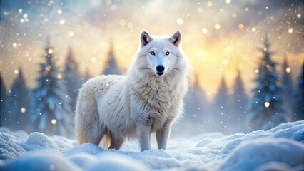 Obraz premium Surreal arctic wolf, adorned in fluffy sheep's fleece, a fantastical wildlife portrait.