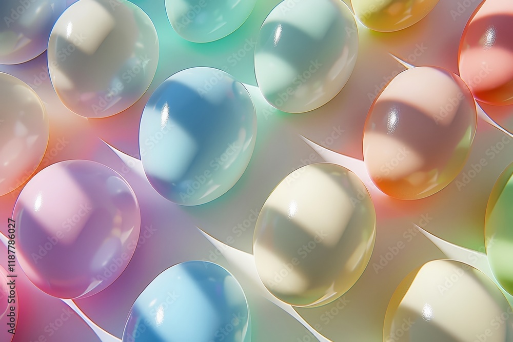 Poster pastel-colored eggs with soft shadows creating a harmonious aesthetic