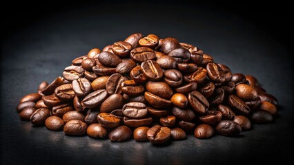 Stunning Coffee Beans Isolated on Black Background - High-Quality Fashion Photography, Dark Aesthetic, Gourmet Coffee, Natural Elements, Coffee Culture, Beverage Photography