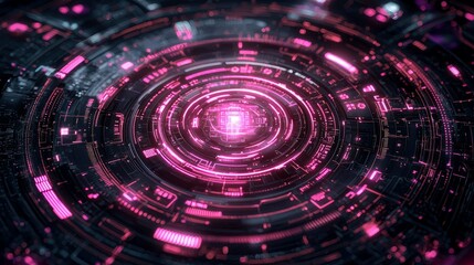 Obraz premium Abstract Futuristic Technology Background: Pink Neon Circular Network Design