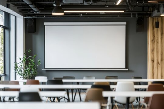 Modern conference room projector screen presentation