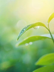 Leaves with dew droplets in close up with copy space, version 34