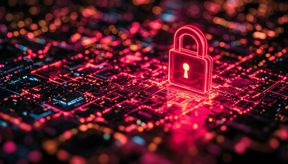3D Illustration, Cybersecurity, Data Protection, Network Security, Digital Security, Padlock, Circuit Board, Technology, Internet Security, Information Security