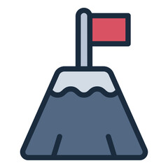 Flag on mountain filled line icon representing goals and achievements
