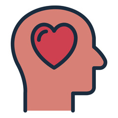 Head with heart filled line icon symbolizing empathy and understanding
