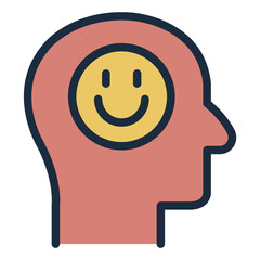 Head with happy smiley filled line icon symbolizing optimism and positive thinking