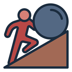 Climbing uphill filled line icon representing hard work and perseverance