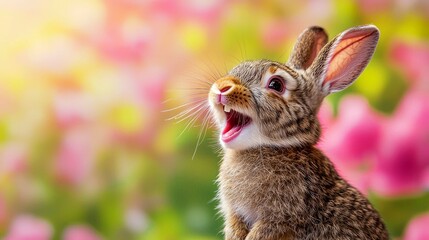 Obraz premium Adorable Easter Bunny in Vibrant Spring Flowers: A Precious Moment of Joy and Innocence