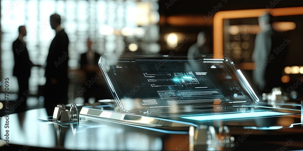 Poster the digital signature interface is shown on a futuristic holographic display, with an abstract, blur