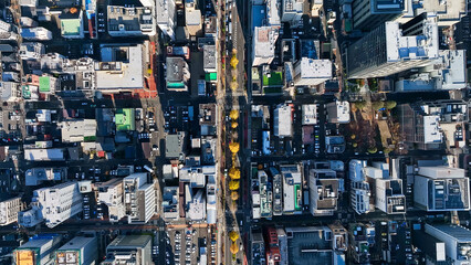 aerial view, city, urban, town, scenery, landscape, direct overhead view, drone, road, traffic, society, directly above, forward, construction, progress, real estate, building, group of buildings, bus © metamorworks