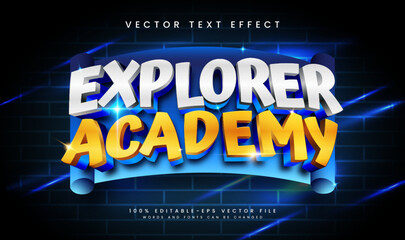 Explore academy editable vector text effect, with blue light concept.
