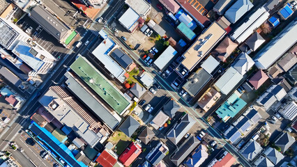 aerial view, city, residential area, landscape, society, drone, construction, straight overhead...