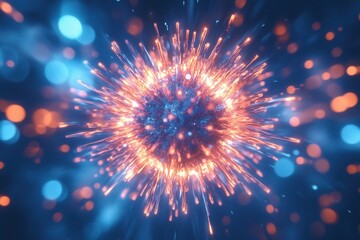 Obraz premium hmpv and covid virus particle with dynamic glowing spikes, spinning slowly, clean loopable animation
