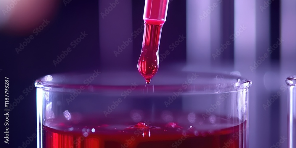 Aufkleber a detailed shot captures a drop of red liquid falling from a pipette into a beaker, set against a sc