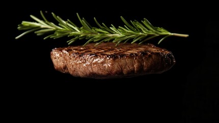 Fototapeta premium Grilled beef steaks with spices isolated on white background,medium rare grilled beef steak cut on rectangular wooden chopping board,menu for restaurant,copy space.