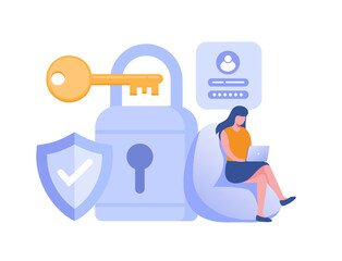 Data Security Concept with Secure Login and Key Representation Illustrations