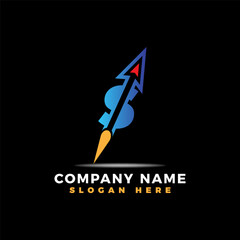 Rocket combined with initial letter S logo design template