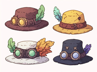 Fototapeta premium Four Steampunk Hats Illustration