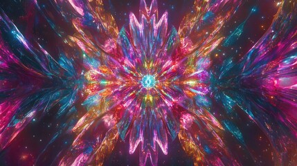A cosmic explosion rendering stars and gases in a kaleidoscope of colors.