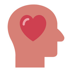 Head with heart flat icon symbolizing empathy and understanding