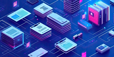 An innovative document processing hub featuring automated AI systems that efficiently manage and archive large volumes of data.