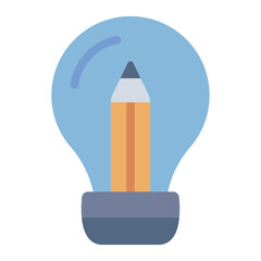 Pencil in lightbulb flat icon symbolizing creativity and innovative thinking