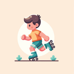 vector image of a small child playing on roller skates