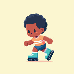 vector image of a small child playing on roller skates