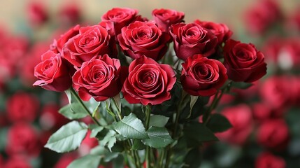 Obraz premium Lush bouquet of deep red roses.