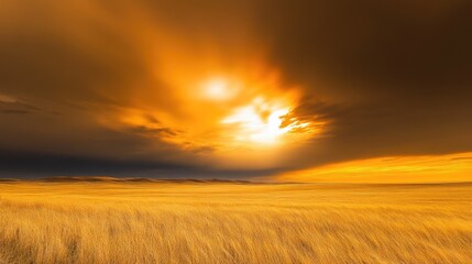 Fototapeta premium A field of golden wheat turning brown due to prolonged wet conditions.